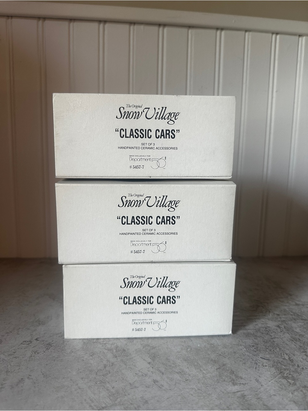 Department 56 Snow Village CLASSIC CARS Set Of 3 5457-7 EUC Village Vehicles
